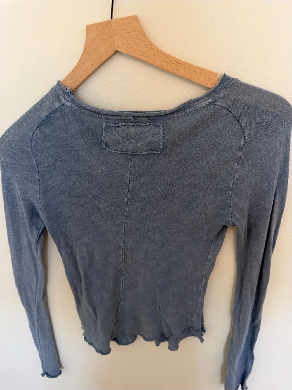 Free People Washed Blue Ribbed Long Sleeve Tee